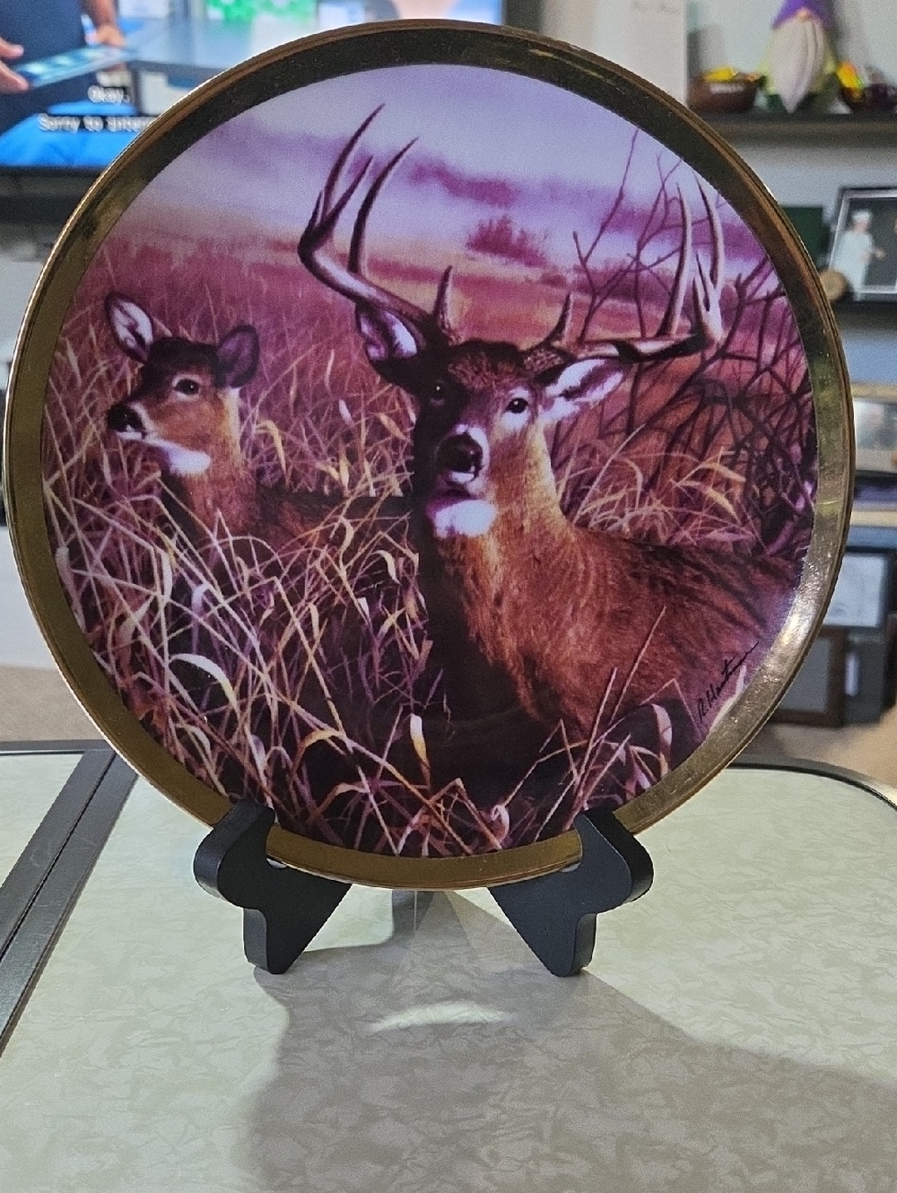 Deer Scene Decorative Plate - Purple & Brown